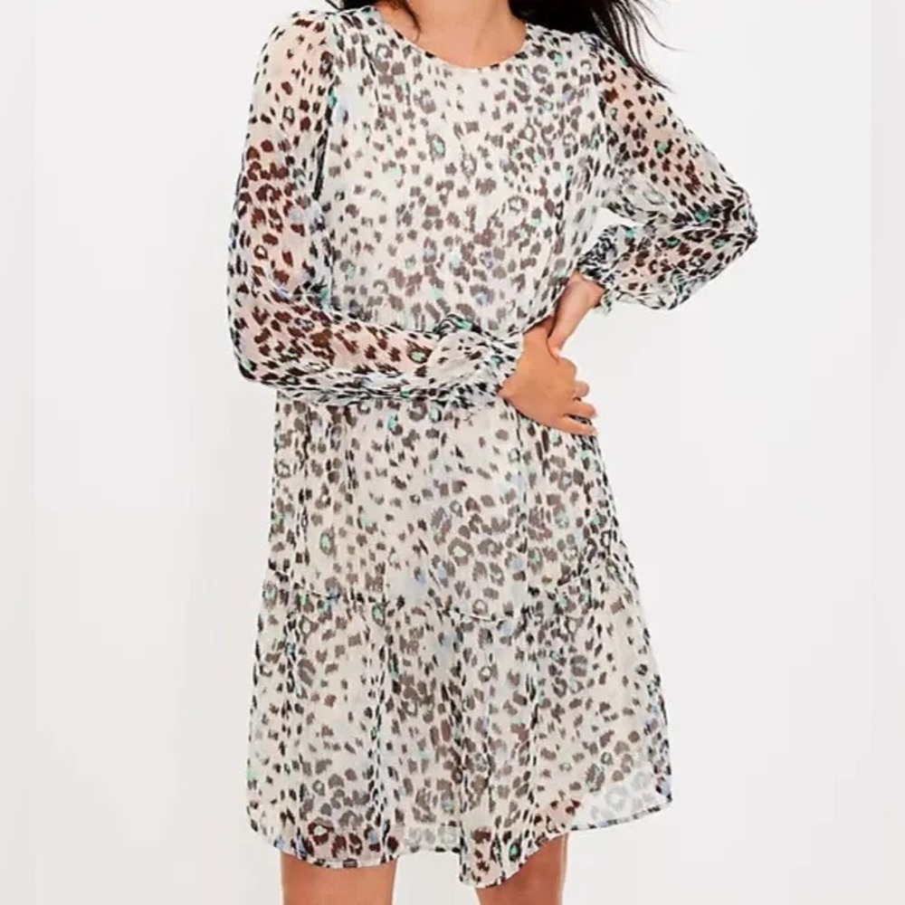 Loft Shimmer Animal Leopard Print Swing Dress  Metallic